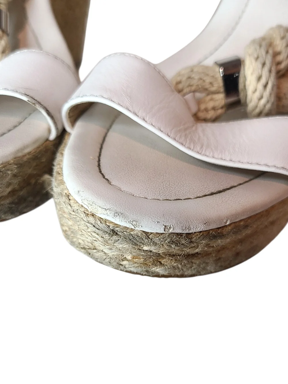 Michael Kors White Leather Rope-Knot Espadrille Wedge Sandals High Heel